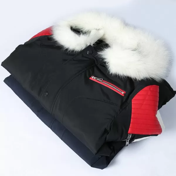 chouyatou Mens Winter Warm Faux Leather Spliced Padded Long Down Alternative Parka Coat Fur HoodD Red