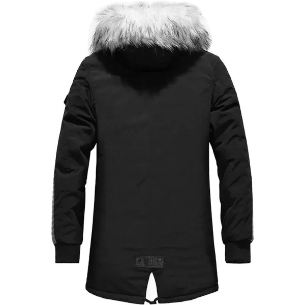 chouyatou Mens Winter Warm Faux Leather Spliced Padded Long Down Alternative Parka Coat Fur HoodRed