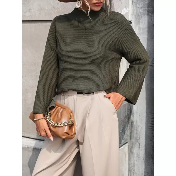 chouyatou Womens Fall Mock Neck Pullover Sweater Elegant Ribbed Knit Dressy Casual Sweater TopArmy Green