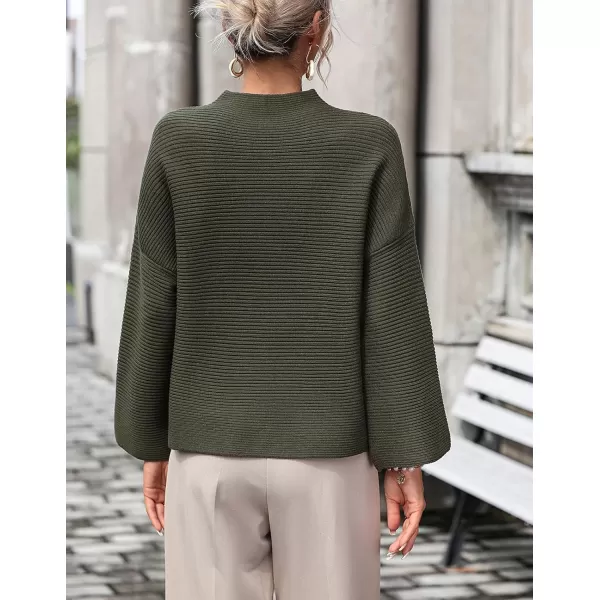 chouyatou Womens Fall Mock Neck Pullover Sweater Elegant Ribbed Knit Dressy Casual Sweater TopArmy Green