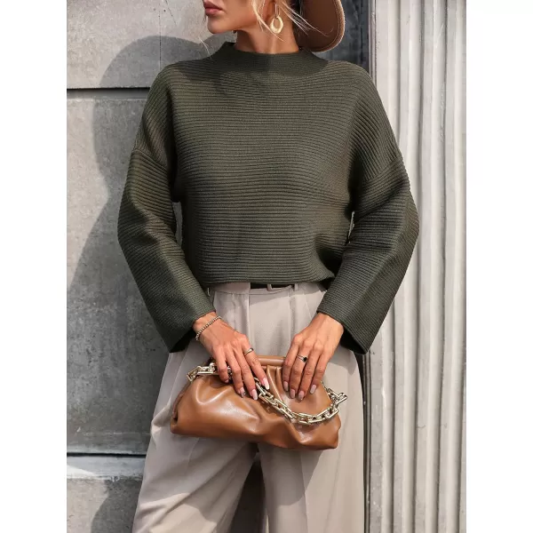 chouyatou Womens Fall Mock Neck Pullover Sweater Elegant Ribbed Knit Dressy Casual Sweater TopArmy Green