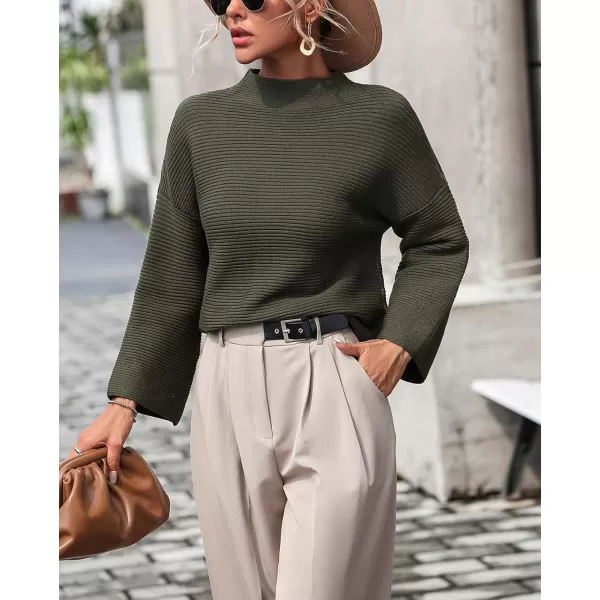 chouyatou Womens Fall Mock Neck Pullover Sweater Elegant Ribbed Knit Dressy Casual Sweater TopArmy Green