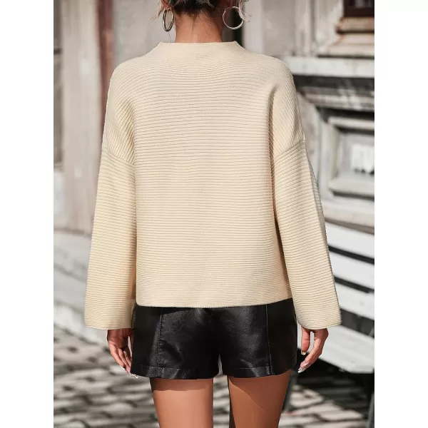 chouyatou Womens Fall Mock Neck Pullover Sweater Elegant Ribbed Knit Dressy Casual Sweater TopBeige