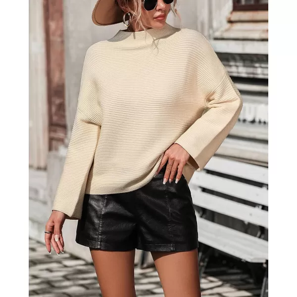 chouyatou Womens Fall Mock Neck Pullover Sweater Elegant Ribbed Knit Dressy Casual Sweater TopBeige