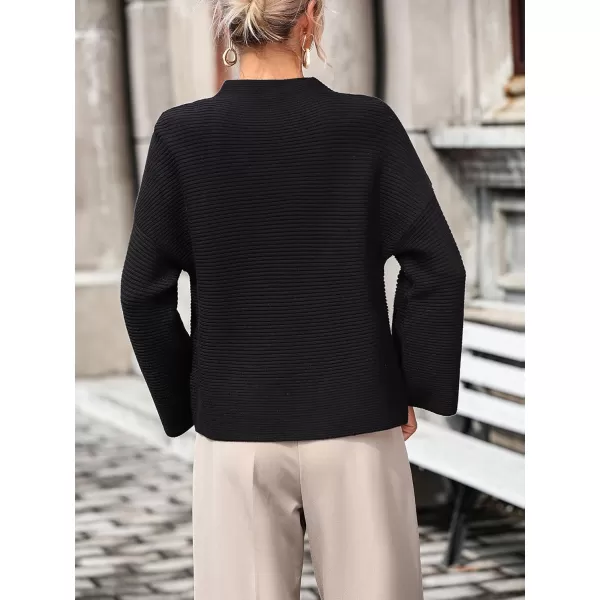 chouyatou Womens Fall Mock Neck Pullover Sweater Elegant Ribbed Knit Dressy Casual Sweater TopBlack