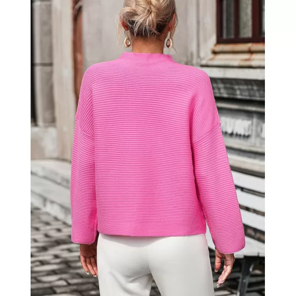 chouyatou Womens Fall Mock Neck Pullover Sweater Elegant Ribbed Knit Dressy Casual Sweater TopHot Pink