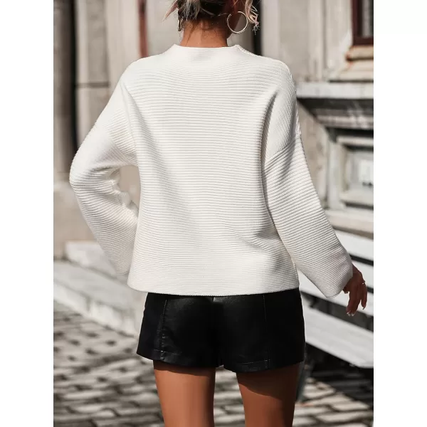 chouyatou Womens Fall Mock Neck Pullover Sweater Elegant Ribbed Knit Dressy Casual Sweater TopWhite