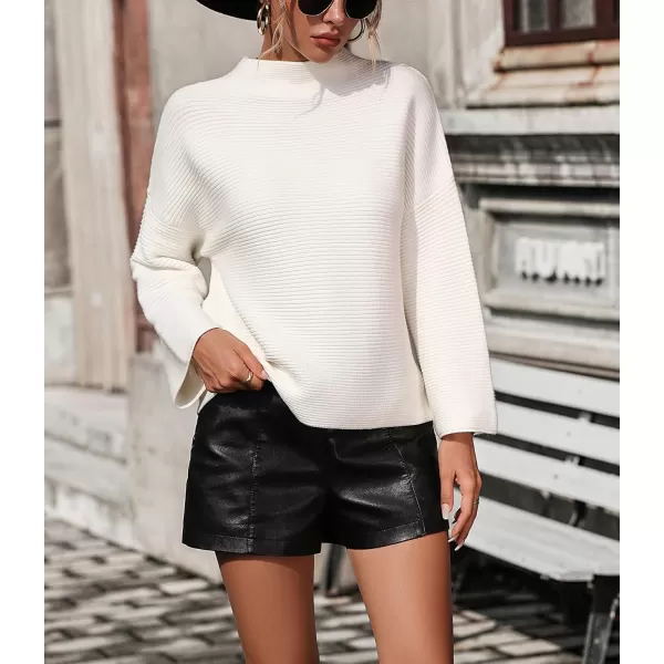 chouyatou Womens Fall Mock Neck Pullover Sweater Elegant Ribbed Knit Dressy Casual Sweater TopWhite