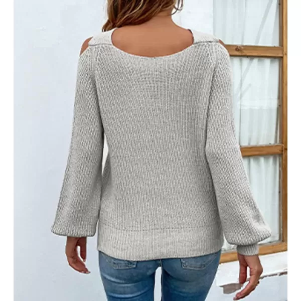 chouyatou Womens Fall Sexy Criss Cross Halter Neck Cold Shoulder Tops Cutout Knit SweaterGrey