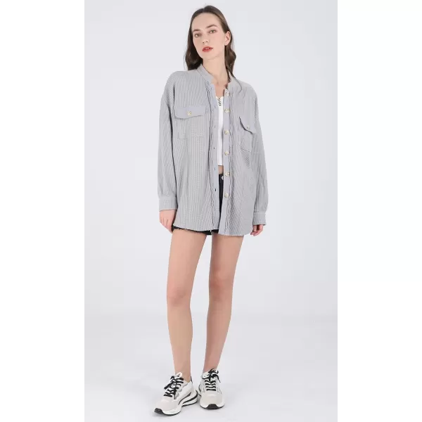 chouyatou Womens Loose Fit Batwing Sleeve Waffle Knit Button Down Shirt Shacket TopsLight Grey