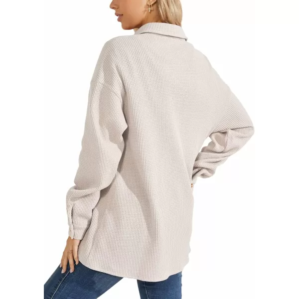 chouyatou Womens Loose Fit Batwing Sleeve Waffle Knit Button Down Shirt Shacket TopsShirtapricot