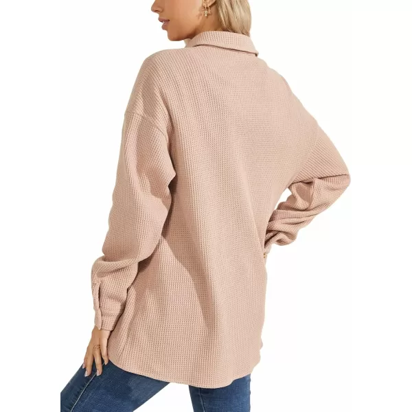 chouyatou Womens Loose Fit Batwing Sleeve Waffle Knit Button Down Shirt Shacket TopsShirtkhaki