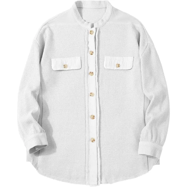 chouyatou Womens Loose Fit Batwing Sleeve Waffle Knit Button Down Shirt Shacket TopsWhite