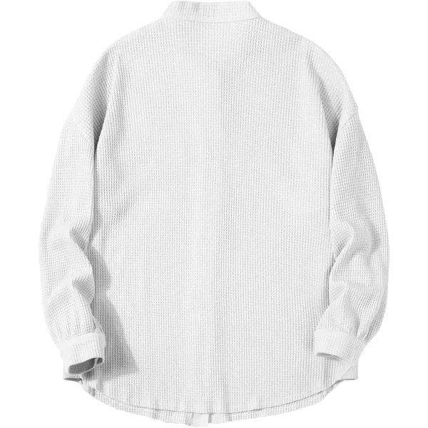 chouyatou Womens Loose Fit Batwing Sleeve Waffle Knit Button Down Shirt Shacket TopsWhite