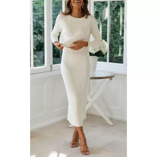chouyatou Womens Ribbed Sweater Sets Crop Top and Maxi Bodycon Skirt Sets 2 Piece OutfitsWhite
