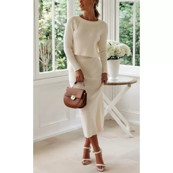 chouyatou Womens Ribbed Sweater Sets Crop Top and Maxi Bodycon Skirt Sets 2 Piece OutfitsWhite