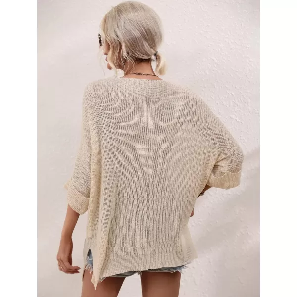 chouyatou Womens Spring Oversized Short Sleeve Crochet Sweater Top Beach Summer TShirtApricot