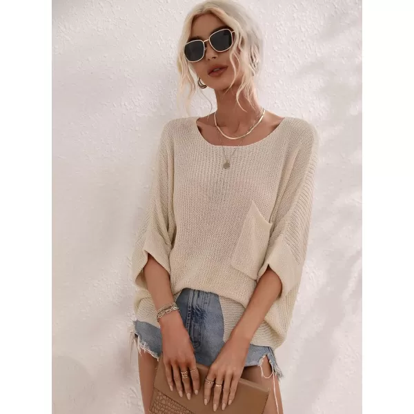 chouyatou Womens Spring Oversized Short Sleeve Crochet Sweater Top Beach Summer TShirtApricot