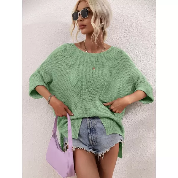chouyatou Womens Spring Oversized Short Sleeve Crochet Sweater Top Beach Summer TShirtGreen