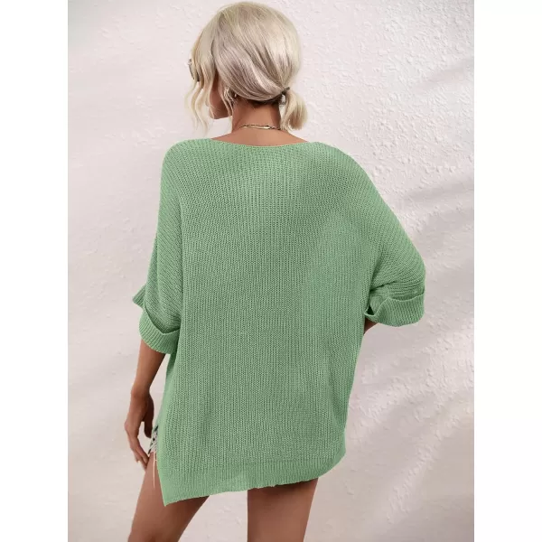 chouyatou Womens Spring Oversized Short Sleeve Crochet Sweater Top Beach Summer TShirtGreen