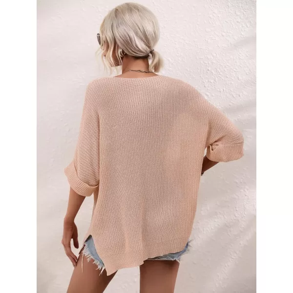 chouyatou Womens Spring Oversized Short Sleeve Crochet Sweater Top Beach Summer TShirtPink