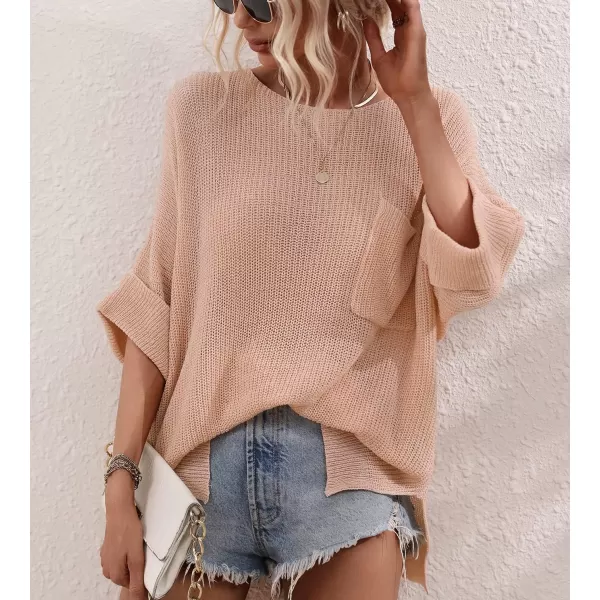 chouyatou Womens Spring Oversized Short Sleeve Crochet Sweater Top Beach Summer TShirtPink