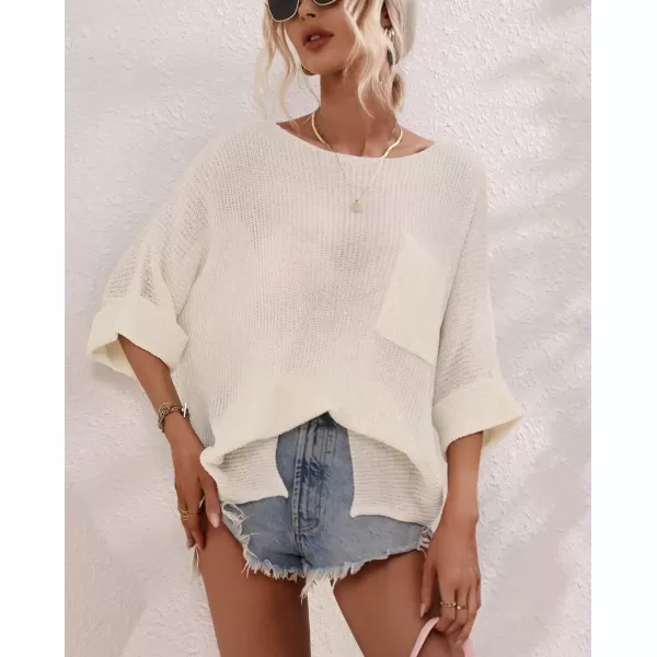 chouyatou Womens Spring Oversized Short Sleeve Crochet Sweater Top Beach Summer TShirtWhite