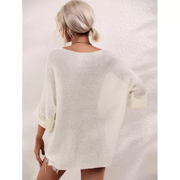 chouyatou Womens Spring Oversized Short Sleeve Crochet Sweater Top Beach Summer TShirtWhite