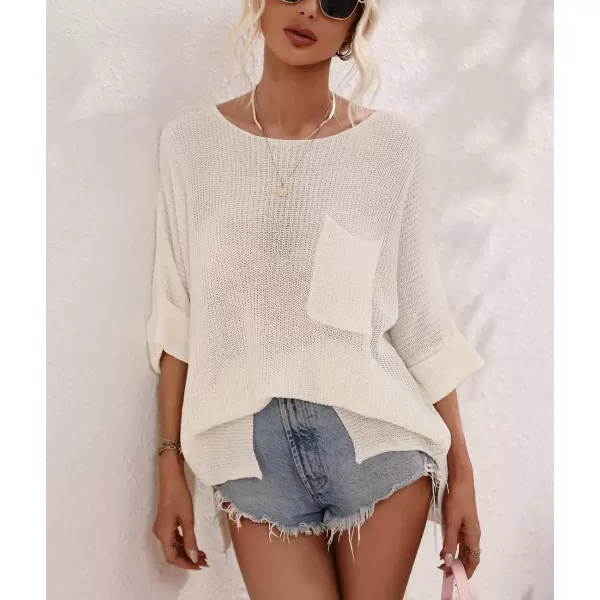 chouyatou Womens Spring Oversized Short Sleeve Crochet Sweater Top Beach Summer TShirtWhite
