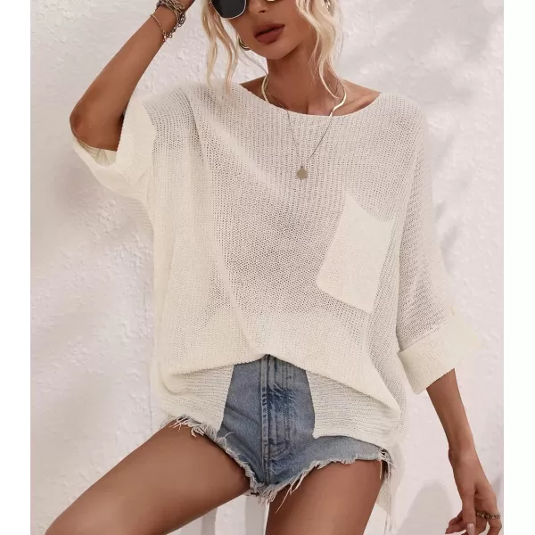 chouyatou Womens Spring Oversized Short Sleeve Crochet Sweater Top Beach Summer TShirtWhite