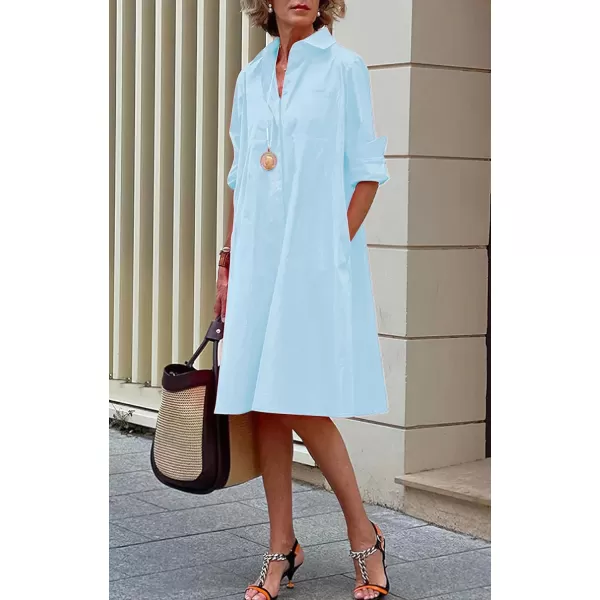 chouyatou Womens Spring Summer ButtonDown Shirt Dress Loose ALine Midi Shift Tunic DressBlue