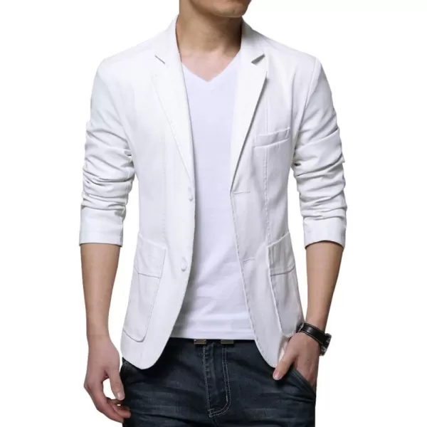 chouyatou Mens Stylish 2 Button Faux Leather Suit Blazer Jacket Sport CoatWhite