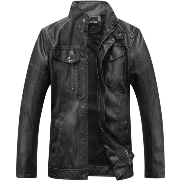chouyatou Mens Vintage Stand Collar Pu Leather Jacket15black