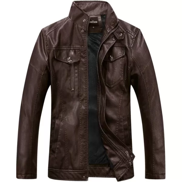 chouyatou Mens Vintage Stand Collar Pu Leather Jacket15coffee