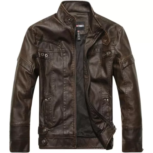 chouyatou Mens Vintage Stand Collar Pu Leather JacketDzqm769coffee