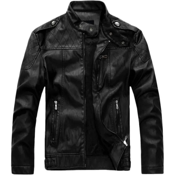 chouyatou Mens Vintage Stand Collar Pu Leather JacketHzqm109black