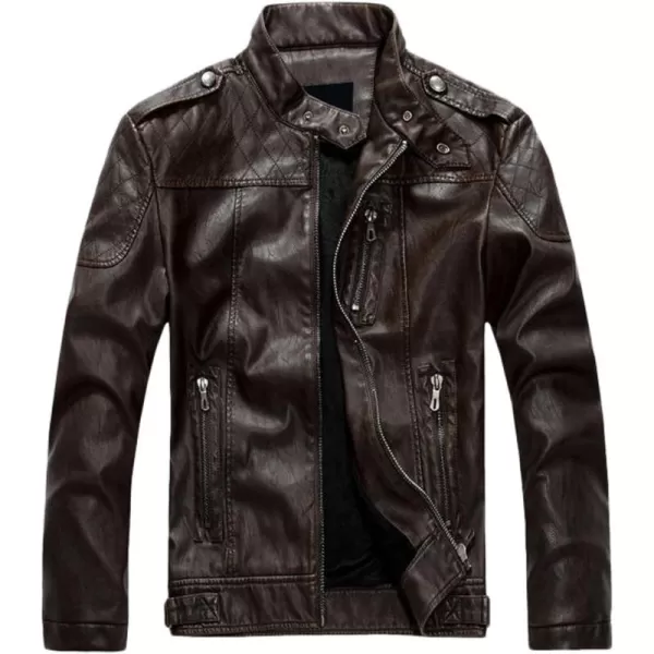 chouyatou Mens Vintage Stand Collar Pu Leather JacketHzqm109coffee