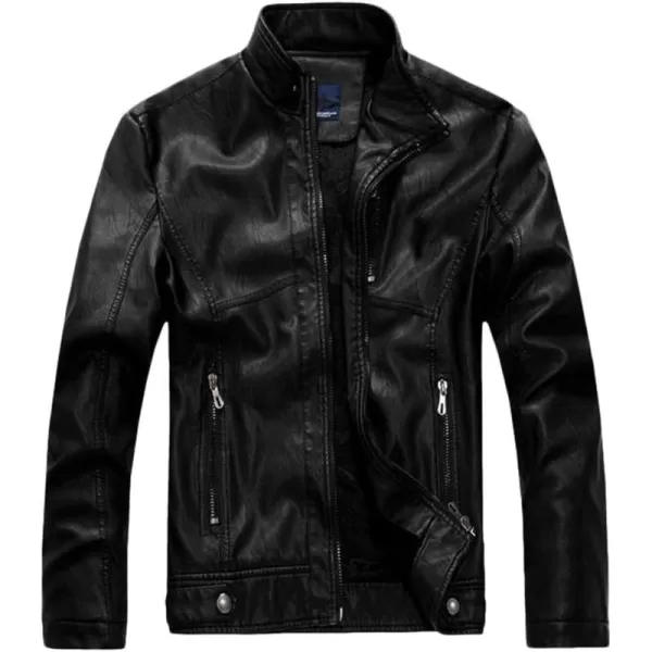 chouyatou Mens Vintage Stand Collar Pu Leather JacketRzqm888black