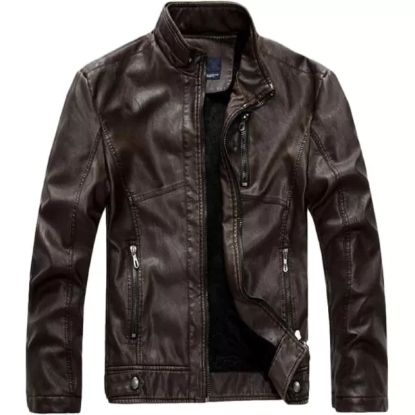 chouyatou Mens Vintage Stand Collar Pu Leather JacketRzqm888coffee
