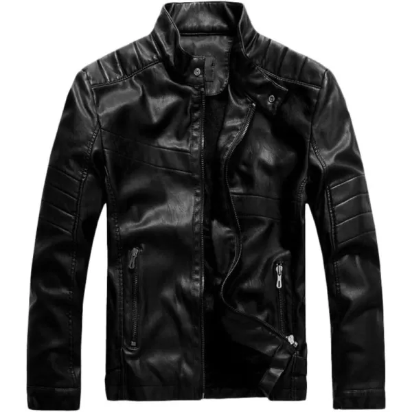 chouyatou Mens Vintage Stand Collar Pu Leather JacketWzqm111black