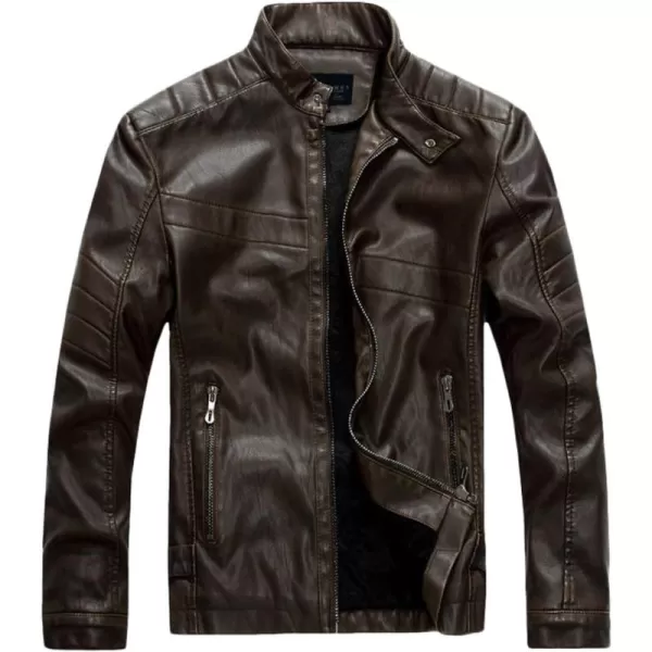 chouyatou Mens Vintage Stand Collar Pu Leather JacketWzqm111coffee