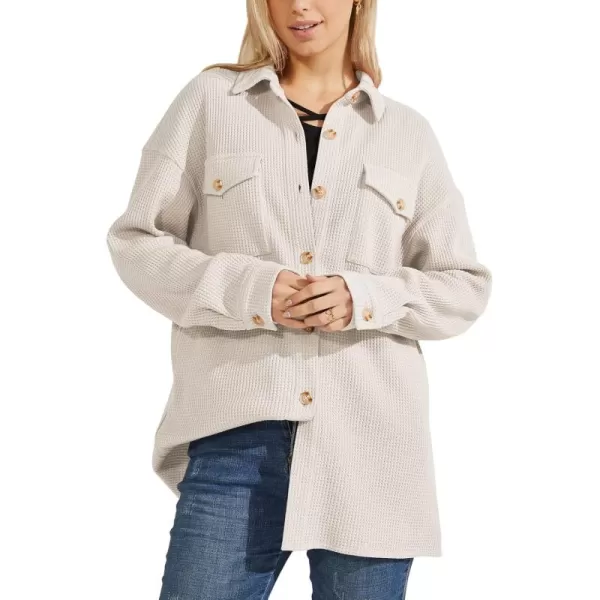 chouyatou Womens Loose Fit Batwing Sleeve Waffle Knit Button Down Shirt Shacket TopsShirtapricot
