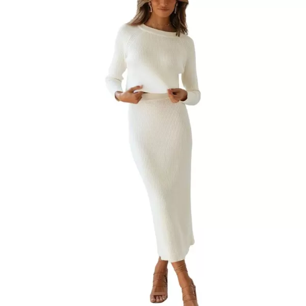 chouyatou Womens Ribbed Sweater Sets Crop Top and Maxi Bodycon Skirt Sets 2 Piece OutfitsWhite