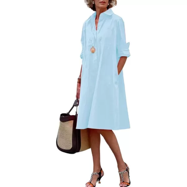 chouyatou Womens Spring Summer ButtonDown Shirt Dress Loose ALine Midi Shift Tunic DressBlue