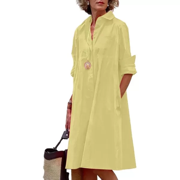 chouyatou Womens Spring Summer ButtonDown Shirt Dress Loose ALine Midi Shift Tunic DressYellow