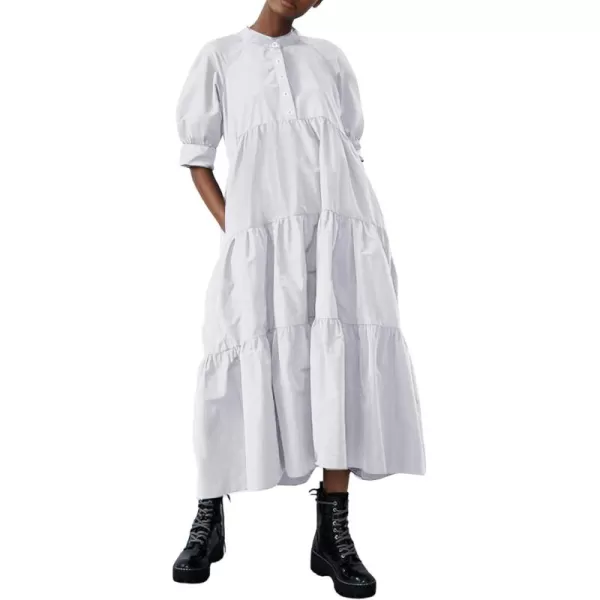chouyatou Womens Summer Puff Sleeve Maxi Tiered Babydoll Dress Casual ALine Swing Long Shirt DressWhite