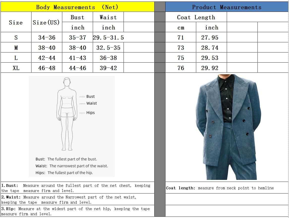chouyatou Mens Double Breasted Corduroy Blazer Jacket Vintage Notched Lapel Suit Jacket Sport CoatBlack
