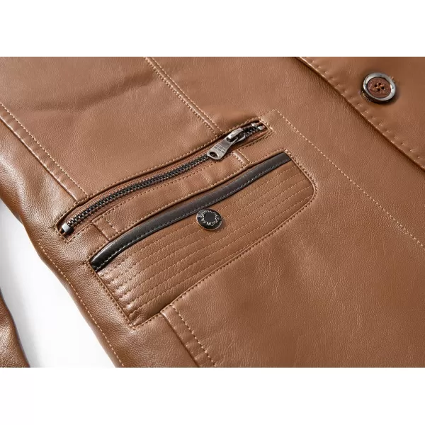 chouyatou Mens Casual Notched Collar 2 Button Slim Moto Faux Leather Blazer Suit JacketBrown