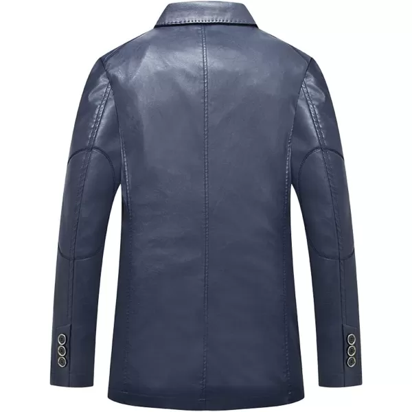 chouyatou Mens Casual Notched Collar 2 Button Slim Moto Faux Leather Blazer Suit JacketNavy Blue
