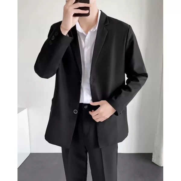chouyatou Mens Casual Notched Lapel 2Button Work Office Blazer Jacket Sport CoatBlack